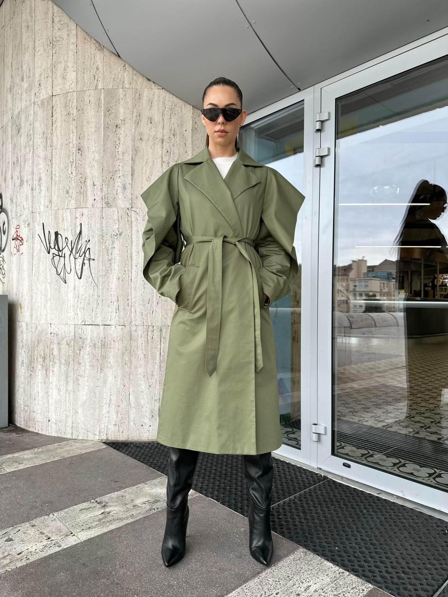Trenčkot SLEEVES olive - SKLADOM