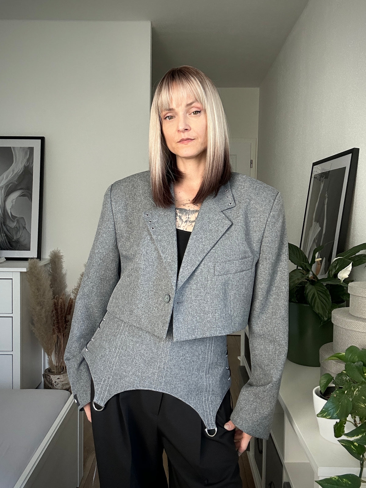 Upcycled blazer + garter cover DAYANARA grey