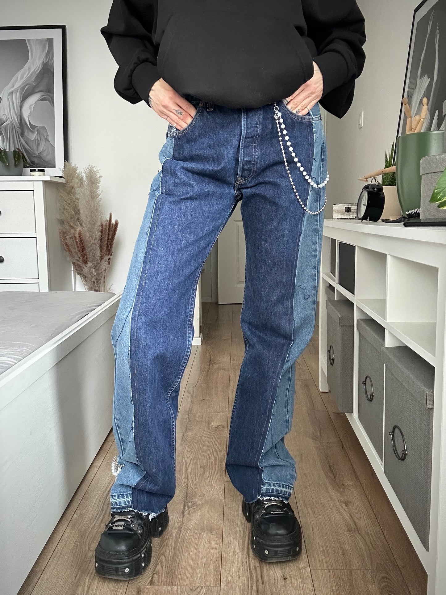 Upcycled jeans BLUE COMA pearls