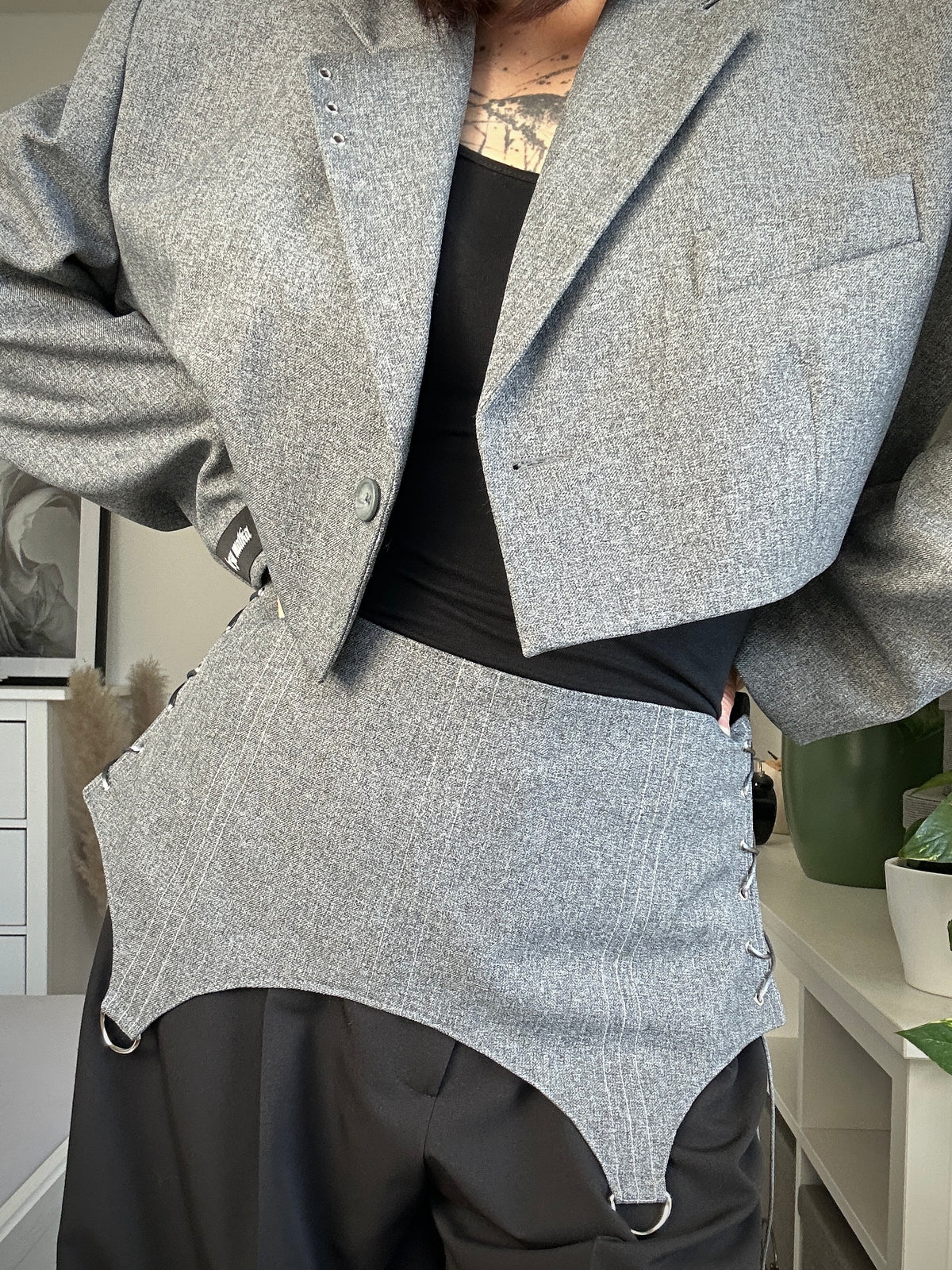 Upcycled blazer + garter cover DAYANARA grey
