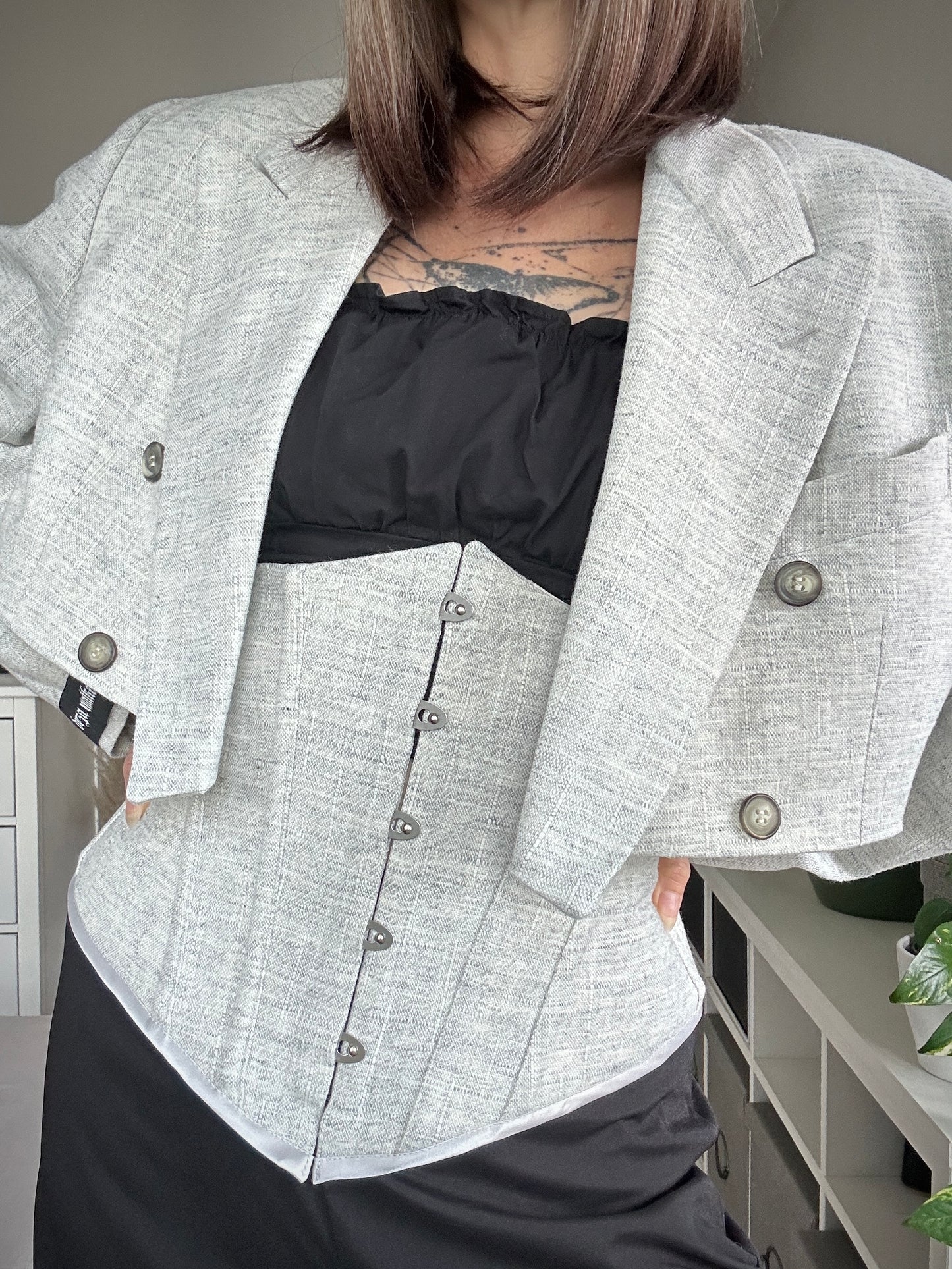 Upcycled CORSET BLAZER white gray