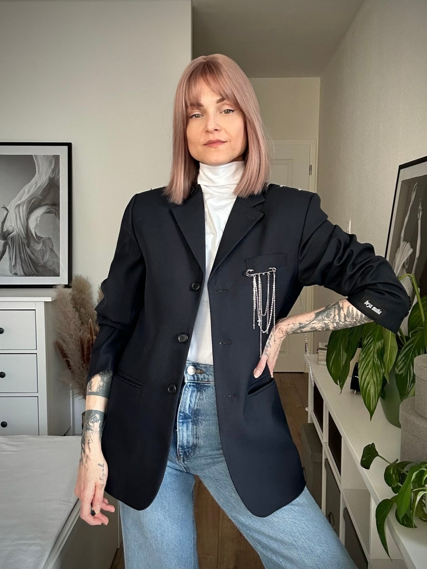 Upcycled blazer DARK WIDOW - blue cross