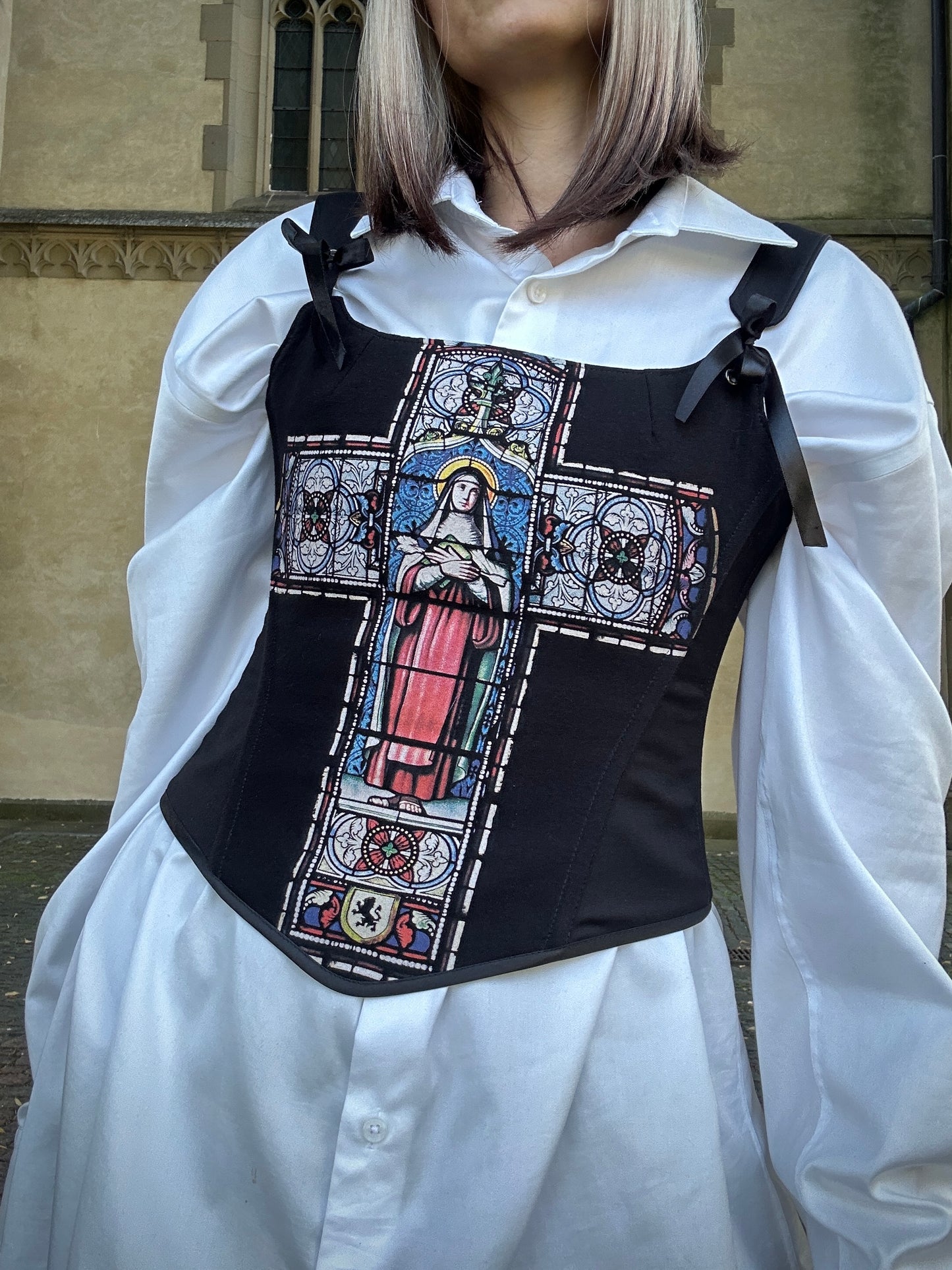 Upcycled corset MARY ON A CROSS