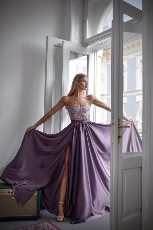 Spoločenské šaty MOIRÉ plum purple