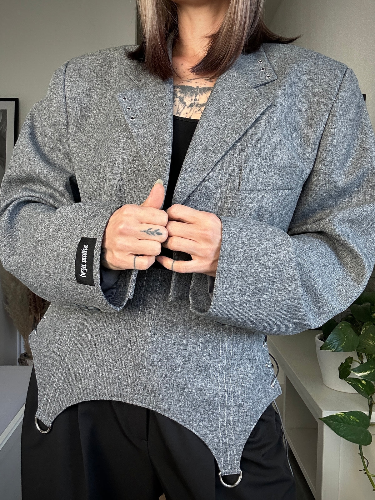 Upcycled blazer + garter cover DAYANARA grey