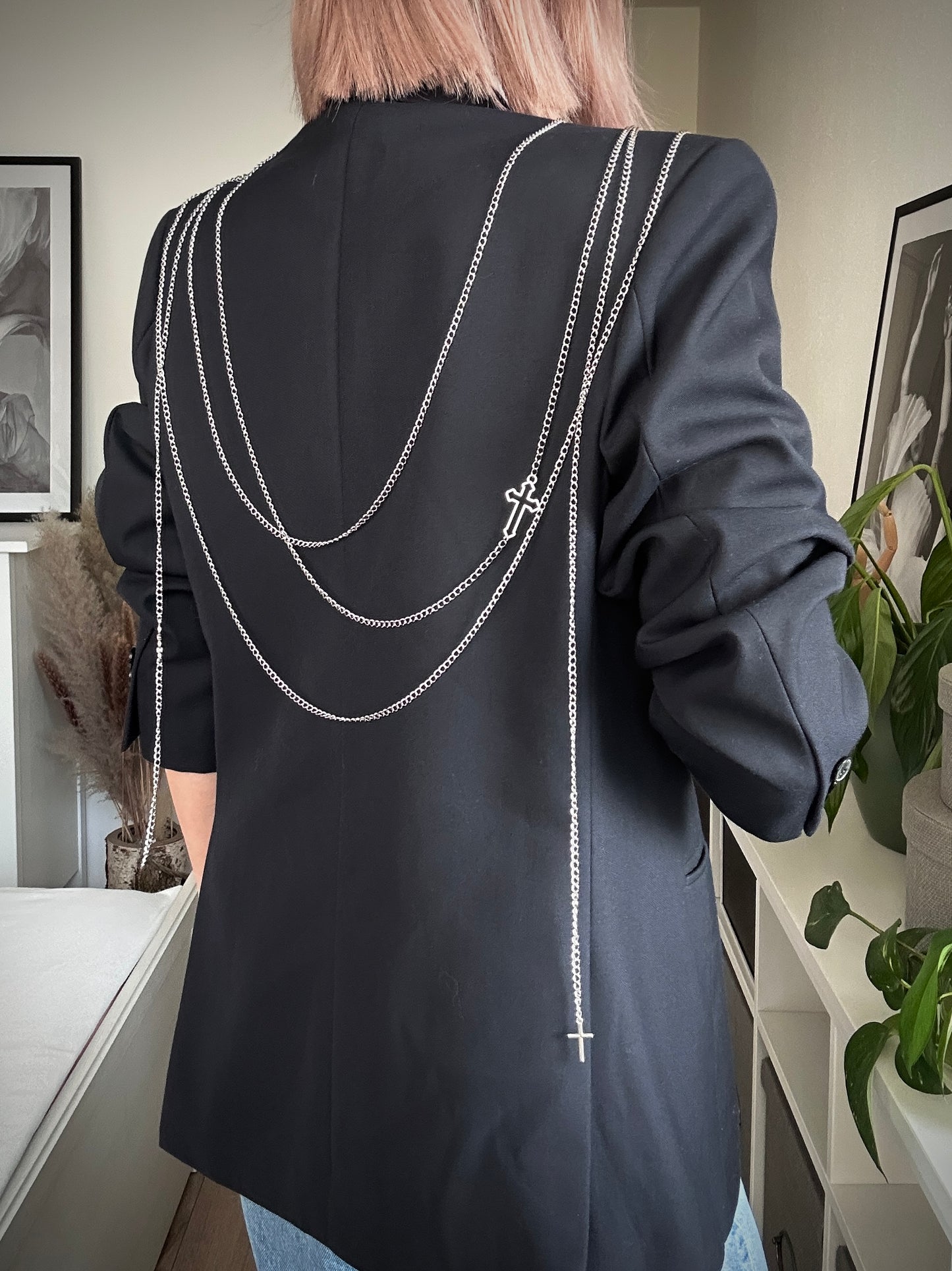 Upcycled blazer DARK WIDOW - blue cross