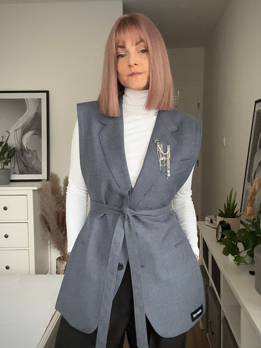 Upcycled vest TAINTED LOVE grey-blue