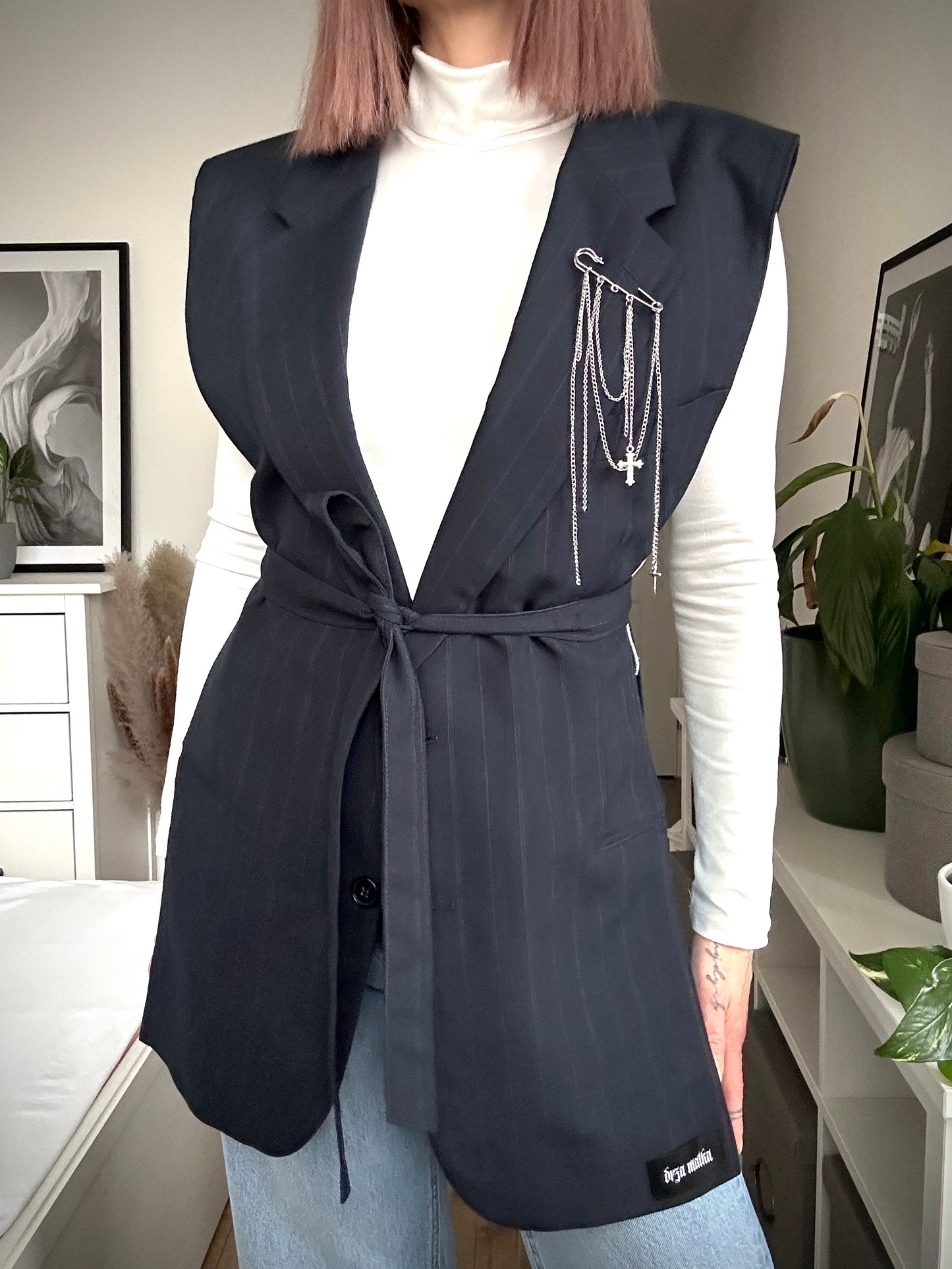 Upcycled vest TAINTED LOVE blue stripe