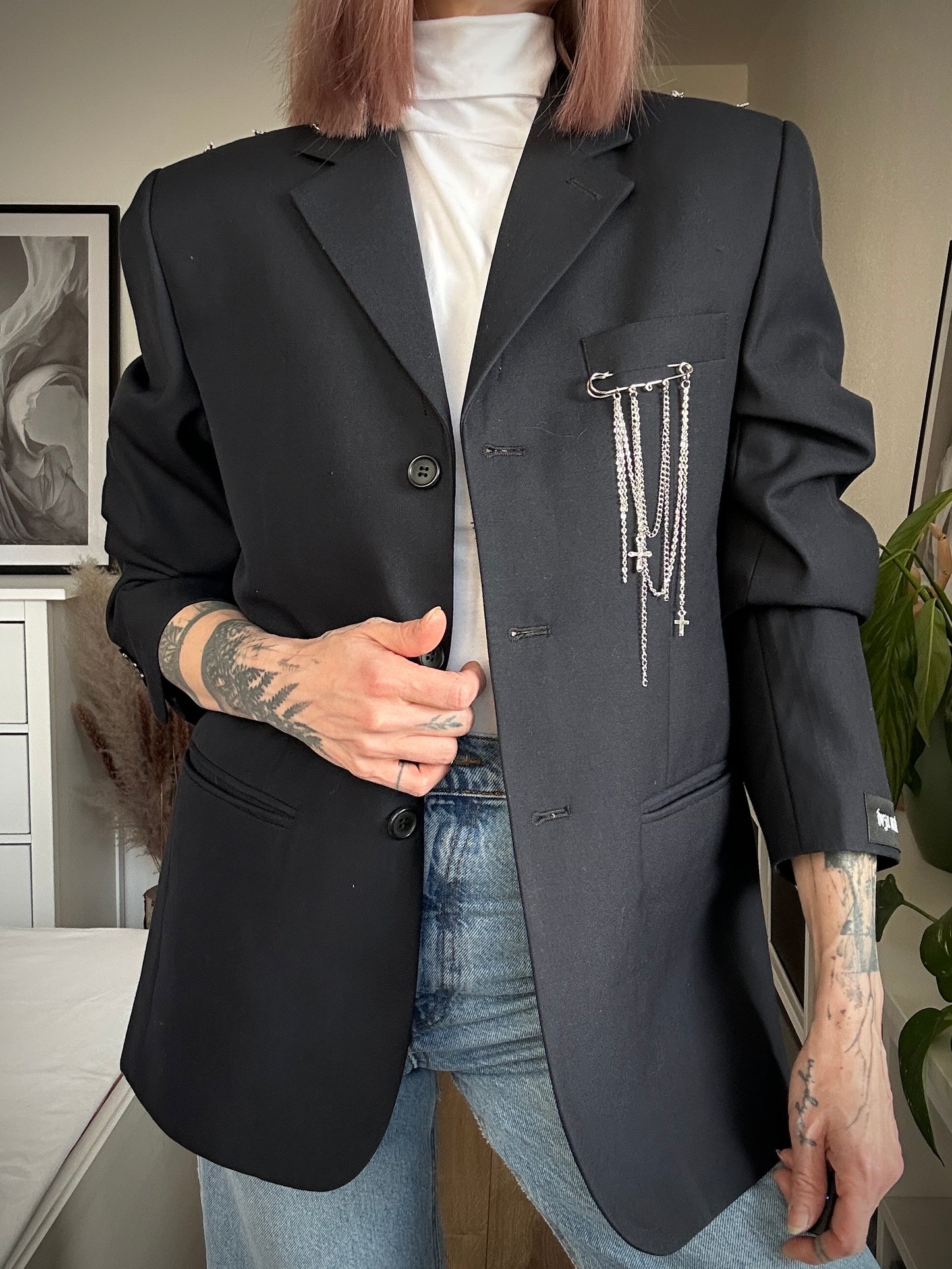 Upcycled blazer DARK WIDOW - blue cross