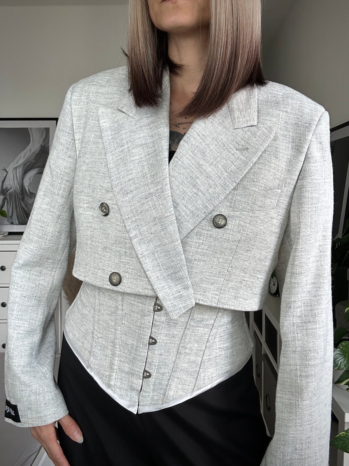 Upcycled CORSET BLAZER white gray
