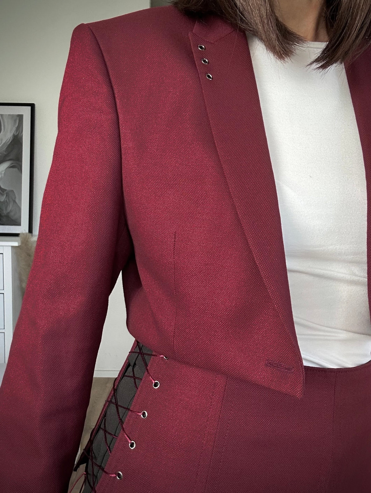 Upcycled blazer + garter cover DAYANARA burgundy