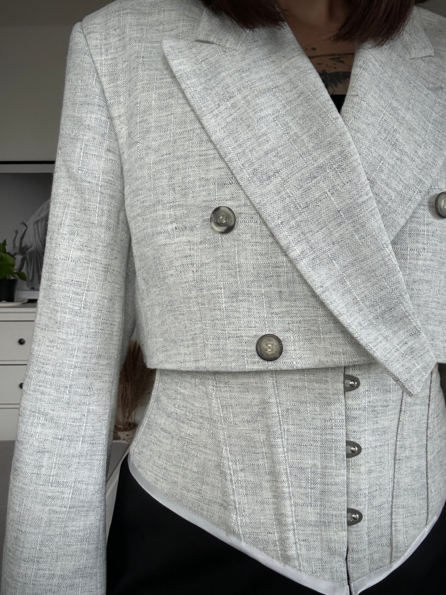 Upcycled CORSET BLAZER white gray