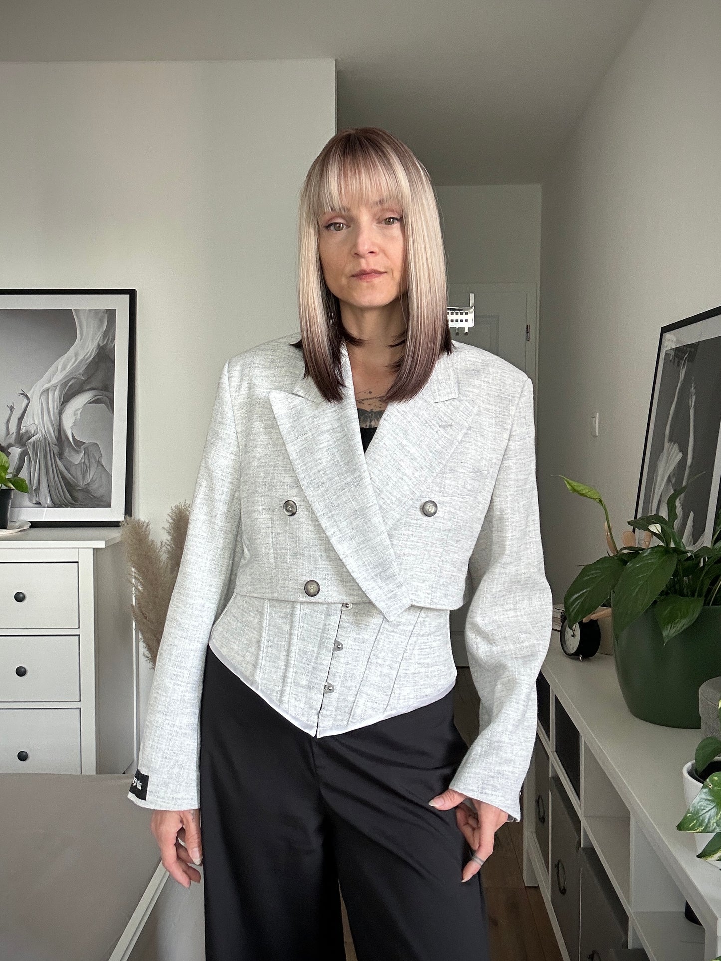 Upcycled CORSET BLAZER white gray