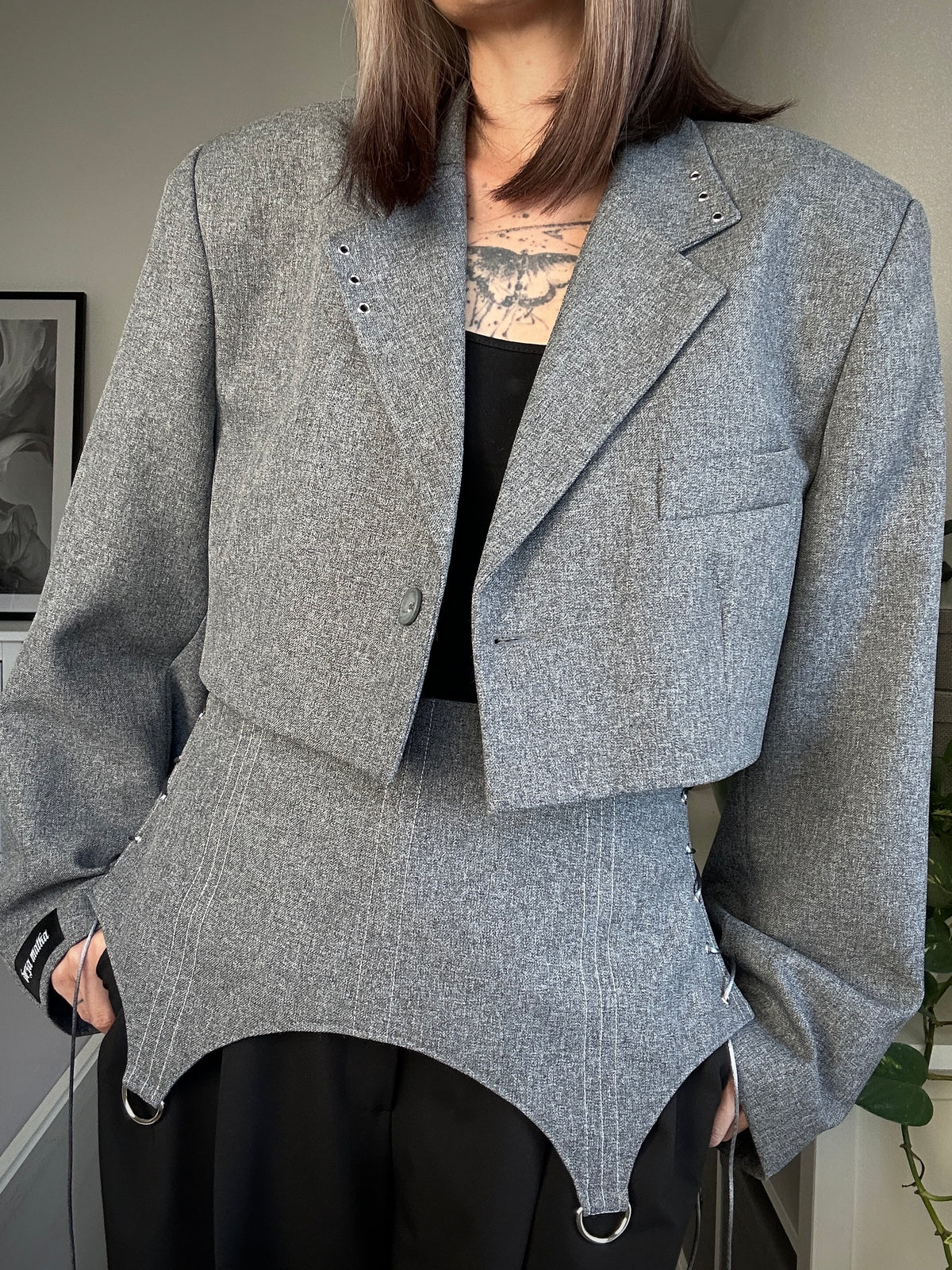 Upcycled blazer + garter cover DAYANARA grey