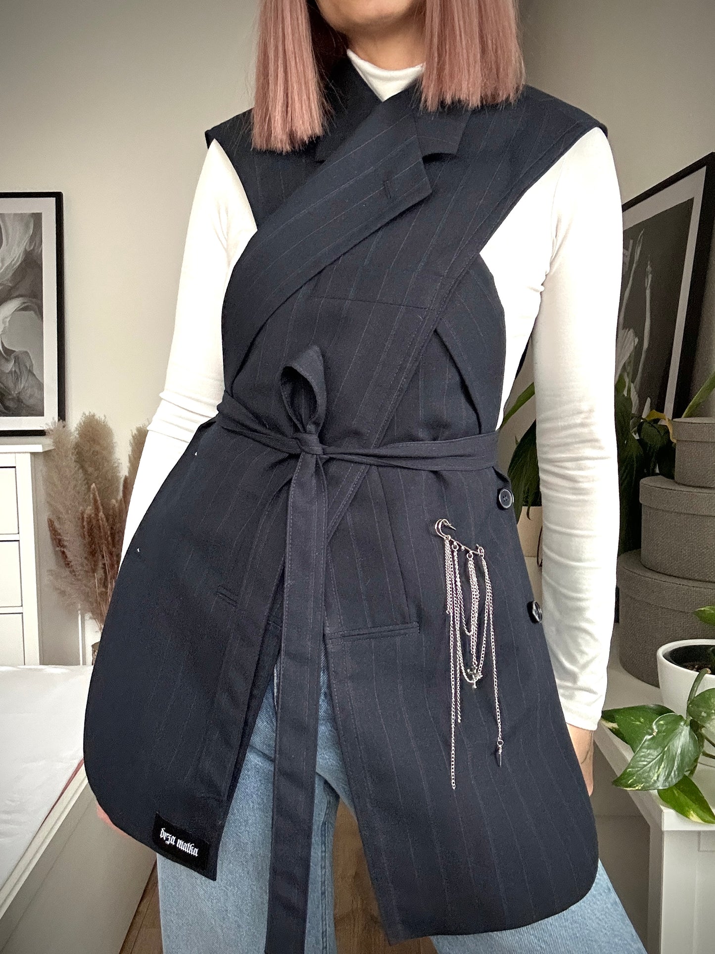Upcycled vest TAINTED LOVE blue stripe