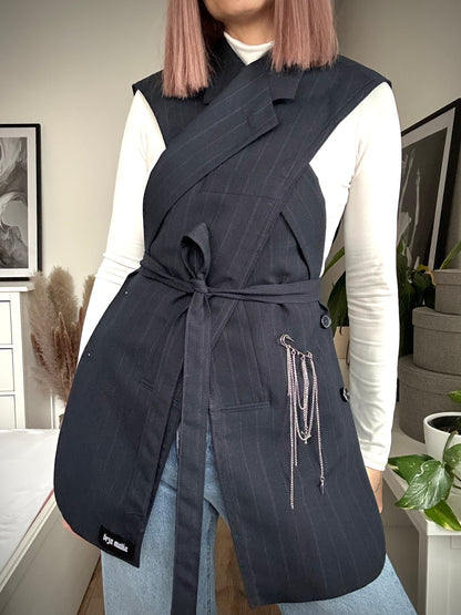 Upcycled vest TAINTED LOVE blue stripe