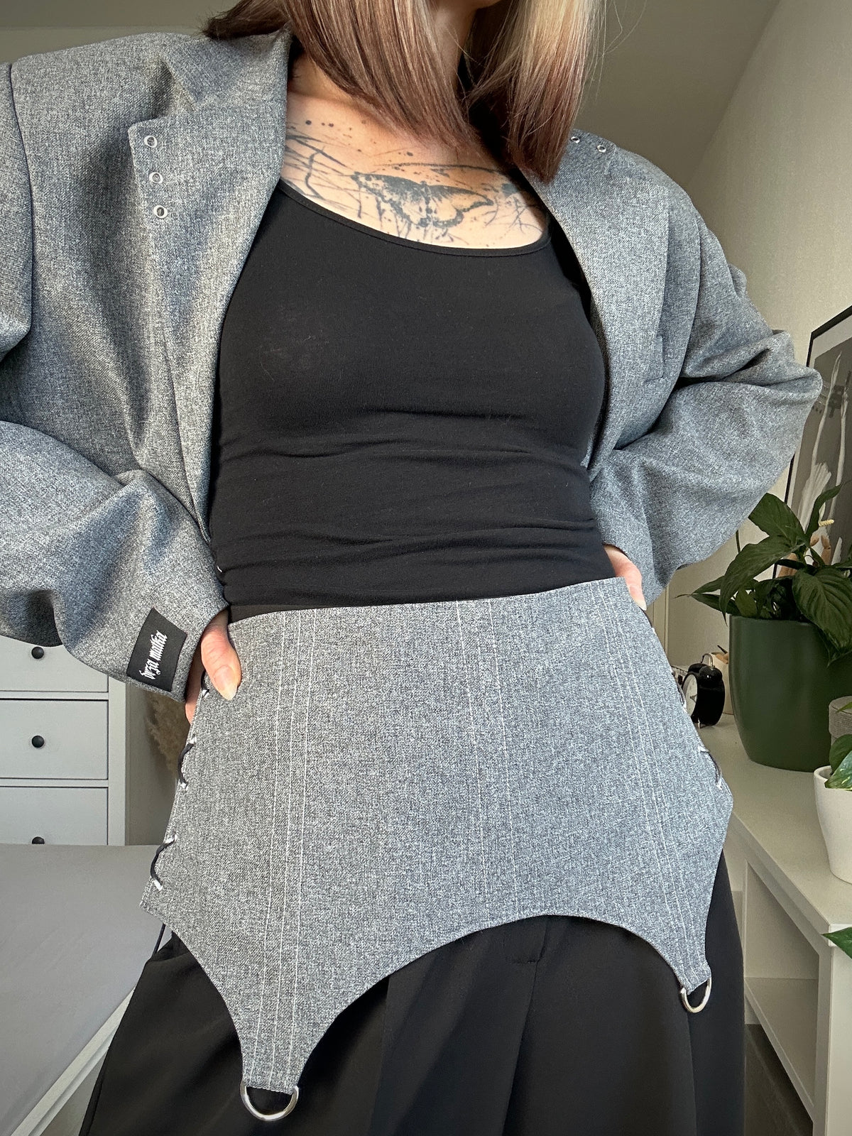 Upcycled blazer + garter cover DAYANARA grey