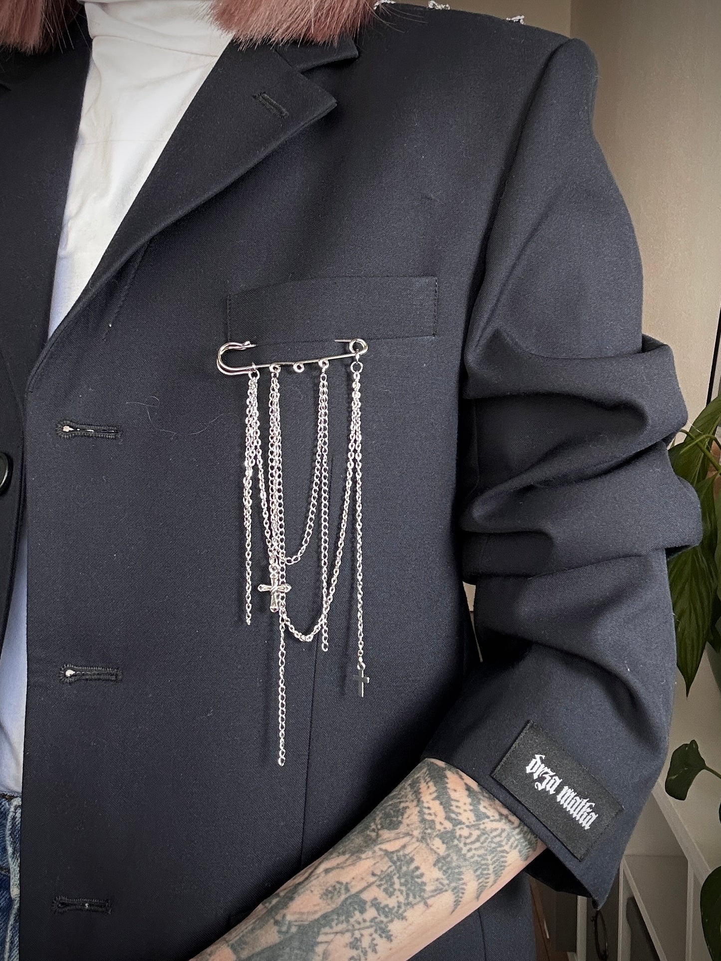 Upcycled blazer DARK WIDOW - blue cross