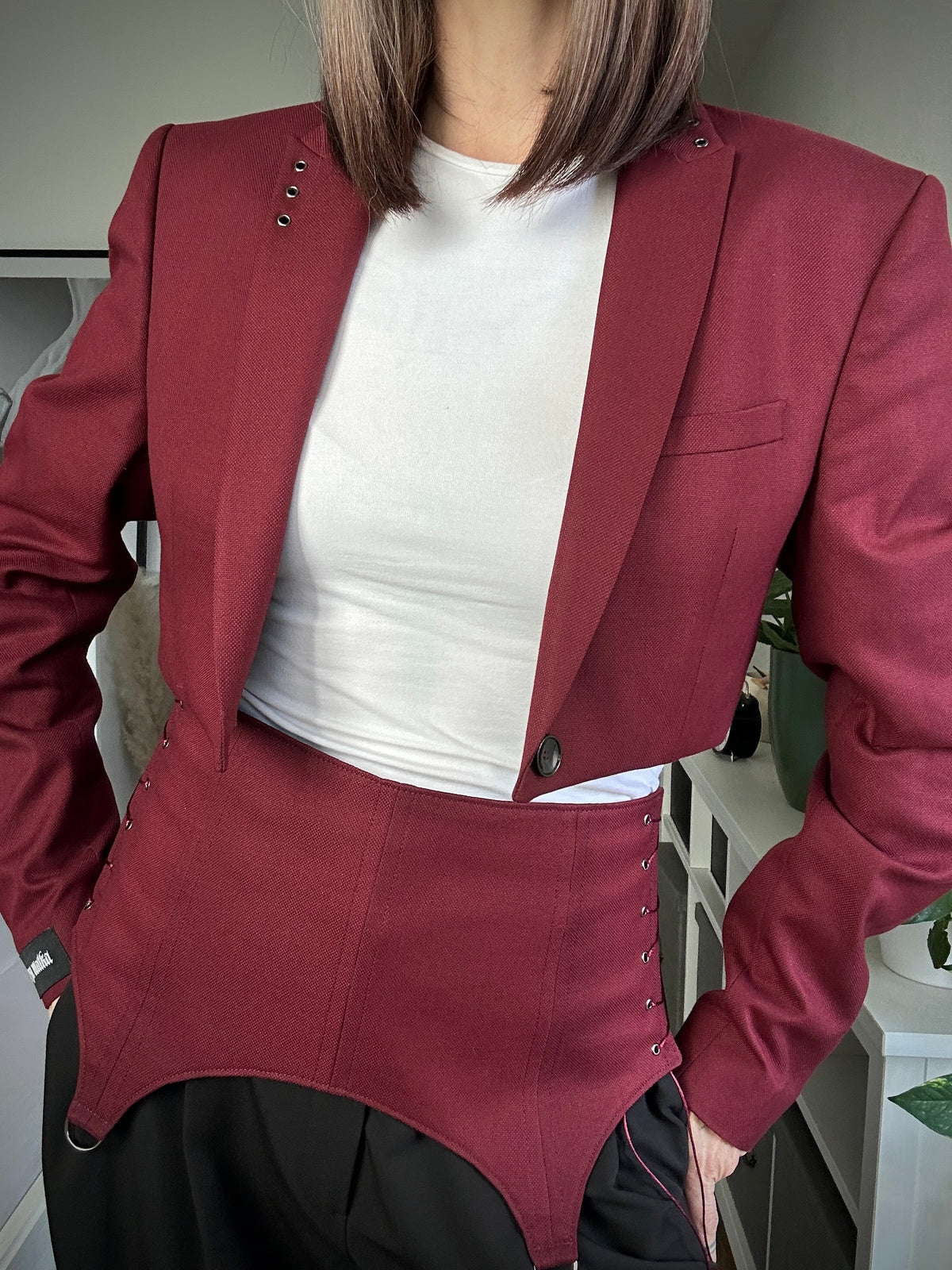 Upcycled blazer + garter cover DAYANARA burgundy