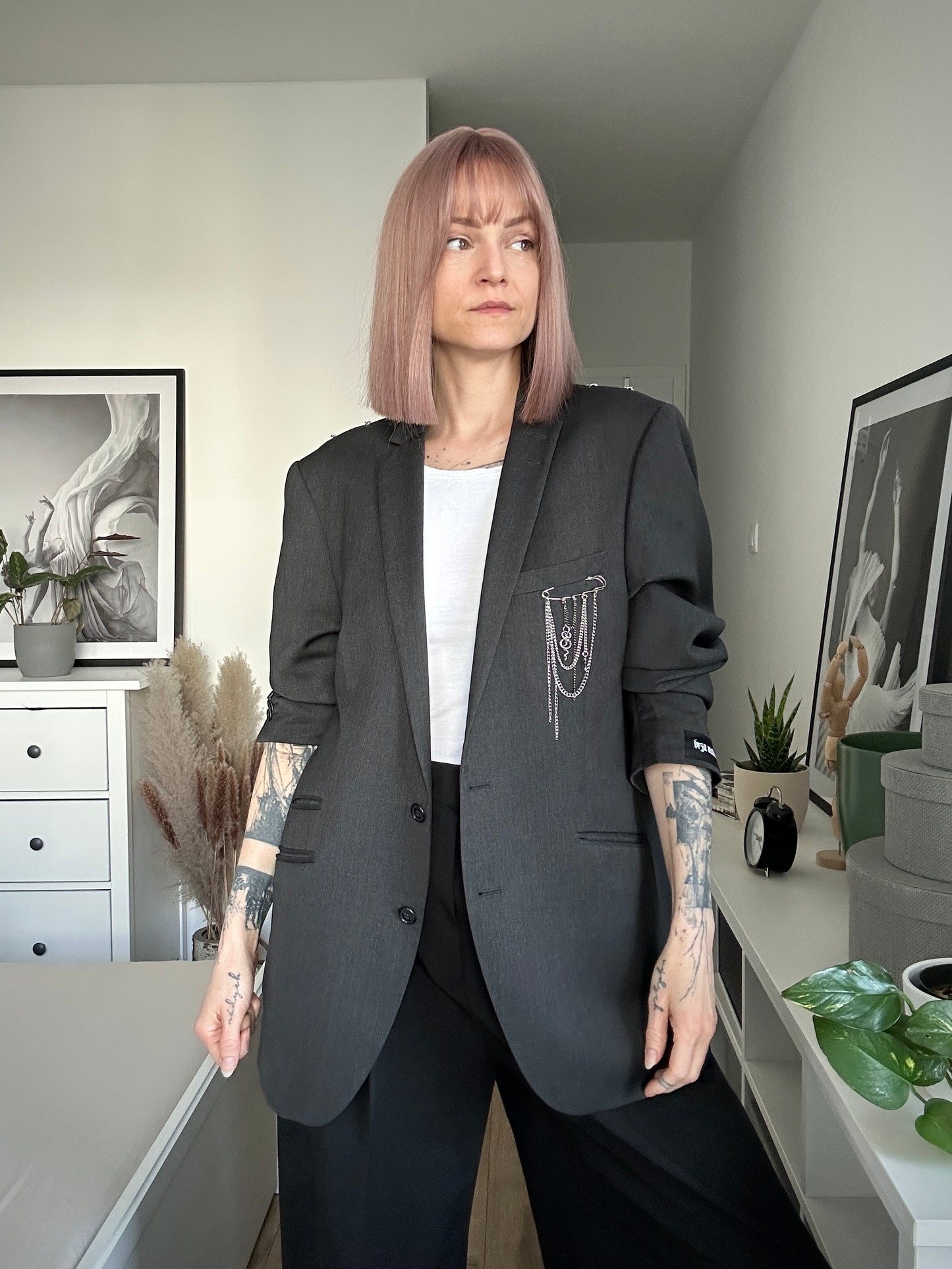 Upcycled blazer DARK WIDOW grey snake